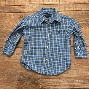 Ralph Lauren Blue Plaid Button Down Shirt in Boys Size 18 Months